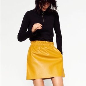 Zara Knit Faux Leather Mustard Yellow Mini Skirt